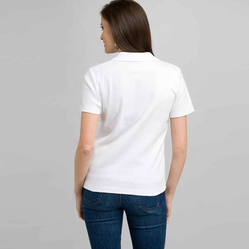 Short Sleeve Solid Cotton Polo Tee, White, large image number 1