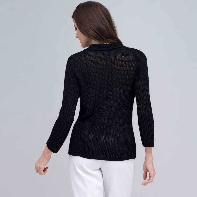 3/4 Sleeve Notch Cardigan., Black, large image number 1
